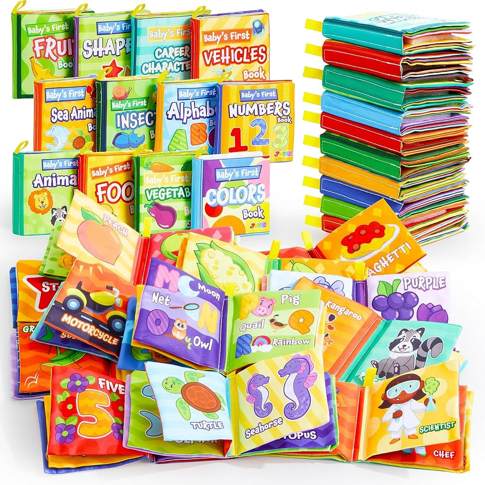 JOYIN 12 Pcs Bath Books, Nontoxic Fabric Soft Crinkly Cloth Books, Waterproof, Bathtub Pool and E... | Amazon (US)