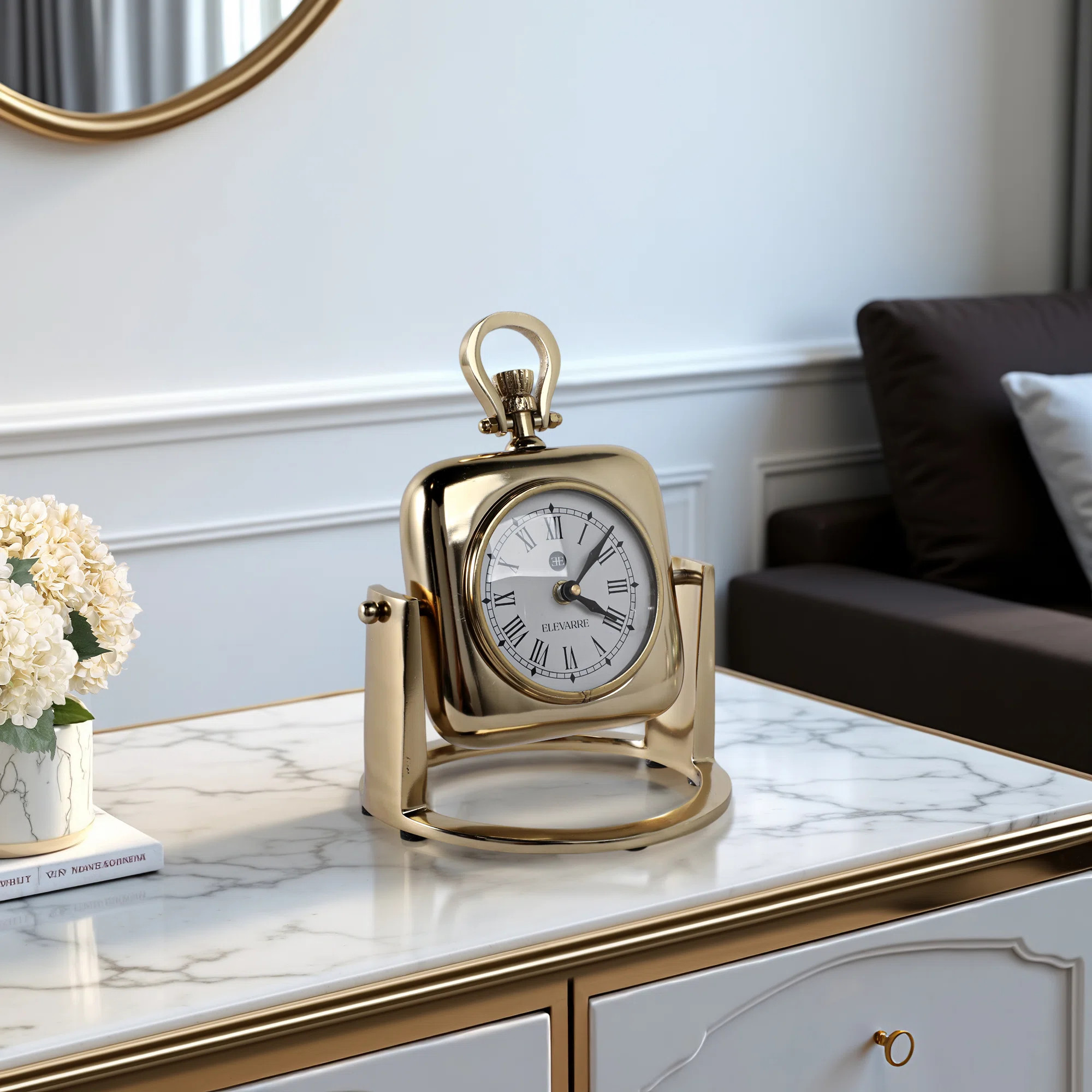 Modern Glam Metal Glass Aluminum Table Clock With Roman Numerals And Curved Frame Design For Luxe... | Wayfair North America