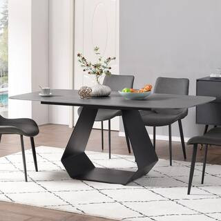 Magic Home 70.86 in. Rectangular Gray Sintered Stone Dining Table with Carbon Steel Base (Seats-8) | The Home Depot