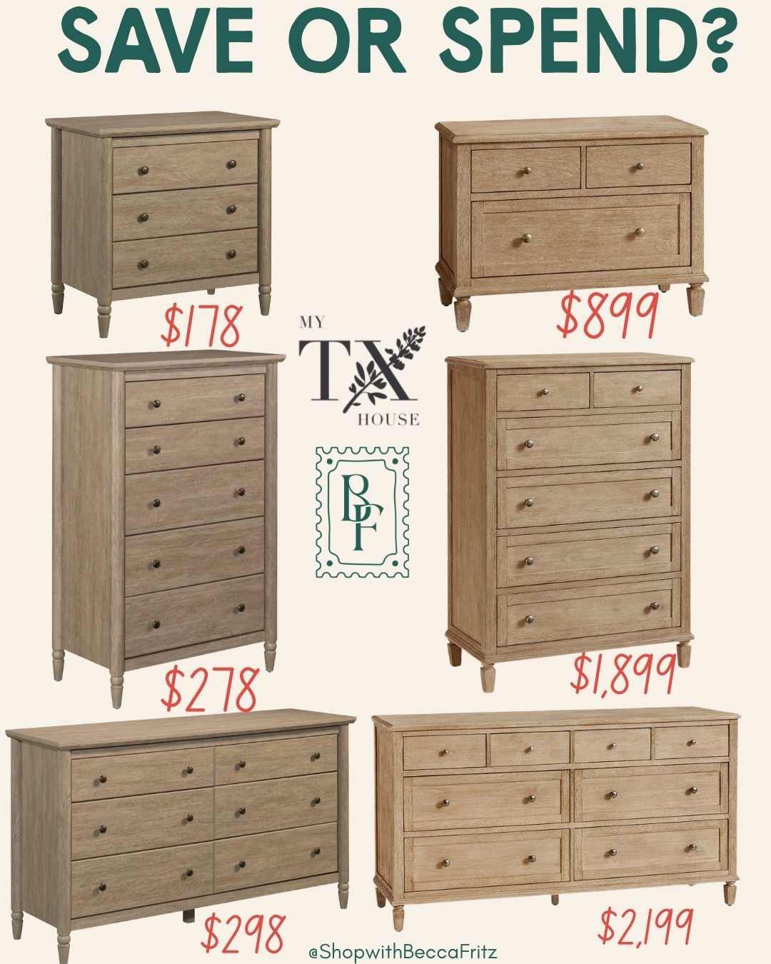 Save or spend? You get the look either way.
The My Texas House nightstand, chest, and dresser are finally restocked and ready to ship!

These pieces have been viral for a reason! The beautiful finishes, classic lines, and prices will all make you do a double take 🤯

If you’ve had your eye on them, now’s the time. They tend to go fast!
🔗 Details below
#MyTexasHouse #SaveOrSpend #BeccaFritzFinds #NeutralHomeDecor

#LTKSaleAlert #LTKHome