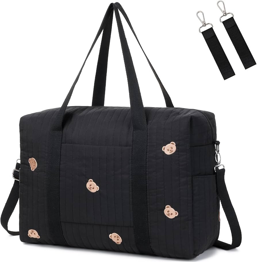Diaper Bag Tote with Insulated Pockets and Stroller Hooks for Travel (Black-gold, Large) | Amazon (US)