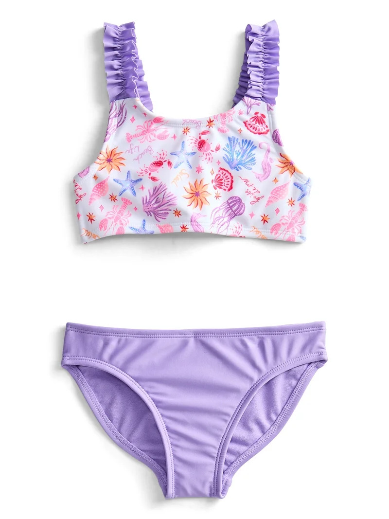 Wonder Nation Girls Everyday Bikini Swim Set with UPF 50+, 2-Piece, Sizes 4-18 | Walmart (US)