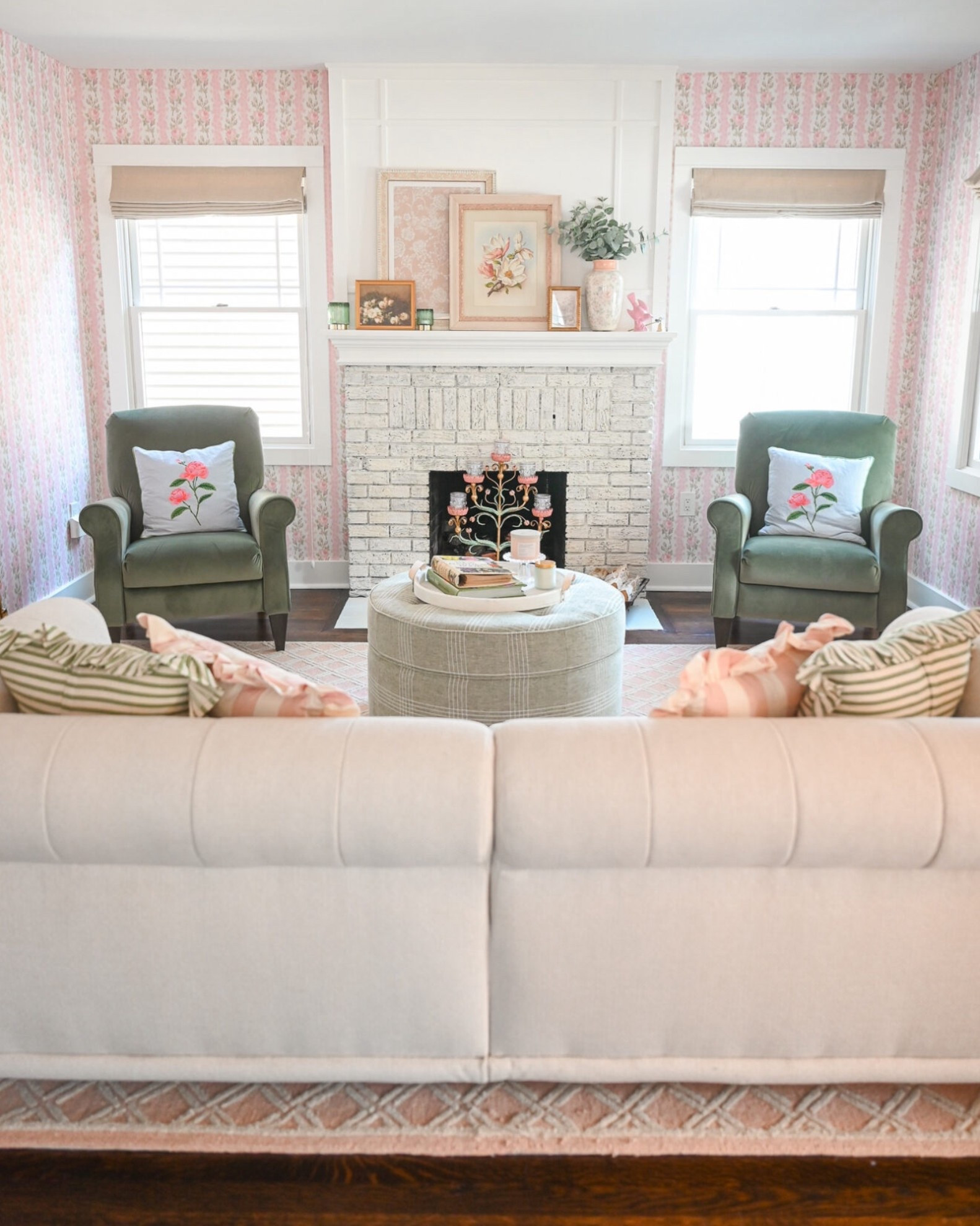 Grand Millennial Living Room Decor

Pink area rug, floral wallpaper, loveshack fancy, rifle paper co, couch, velvet chairs, botanical wall art, ottoman 

#LTKHome