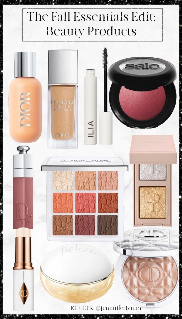 During the fall season I like to change my beauty products in terms of color. I like more autumnal colors on the eyes + berry on the cheek + lip. I still want glowy skin so the Dior foundation combo is great. And no matter the season, I always want to sparkle so the Patrick Ta Eyeshadow Duo is perfect for that.

Shades: 
+ Patrick Ta Eyeshadow- We need better light 
+Dior Backstage Face & Body Foundation- 3N
+ Dior Forever Glow Star Filter Multi-Use Complexion Enhancing Booster- 3N
+ Charlotte Tilbury- Skin Sheer Glow Tint Hydrating Foundation Stick- 1 Fair 
+ Dior Forever Glow Luminizer Highlighter- Gold Halo
+ Dior Backstage Eyeshadow Palette- Warm Essentials 
+ Ilia Limitless Lash Lengthening Mascara
+ Dior Addict Lip Tint- 491 Natural Rosewood 
+ Dior J'adore Les Adorables Golden Gel
+ Saie SuperSuede™ Talc-Free Powder Blush- Grazie - Bright Berry 

#LTKBeauty #LTKSeasonal #LTKFindsUnder50