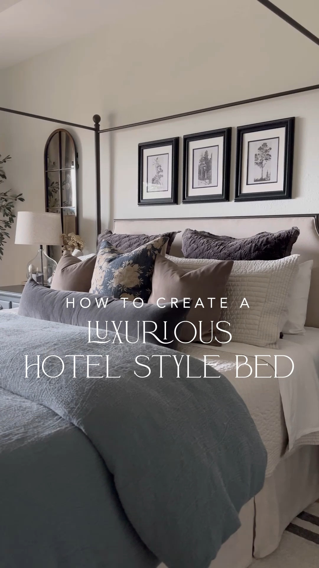 Luxury hotel style bed details! These fabrics are incredible! The quilt and duvet are a Tencel fabric which is both buttery soft and cooling! All colors and details below ⬇️ 

Duvet Cover: Stormy Blue
Duvet Insert: Ultra Plush
Sheets: I have both linked and LOVE. Worth every penny, best sheets ever.
Quilt: Frost Gray
Euro Shams: Gray
Throw Pillows: Taupe, 18”x18"
Lumbar Pillow: Slate, 12”x46"

#LTKFindsUnder100 #LTKHome #LTKVideo