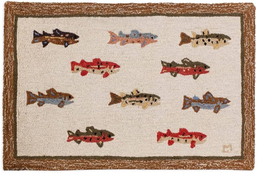 Artist-Designed Summer Trout Hand-Hooked Wool Accent Rug (24 in x 36 in) Lake & Lodge Themed Rug ... | Amazon (US)