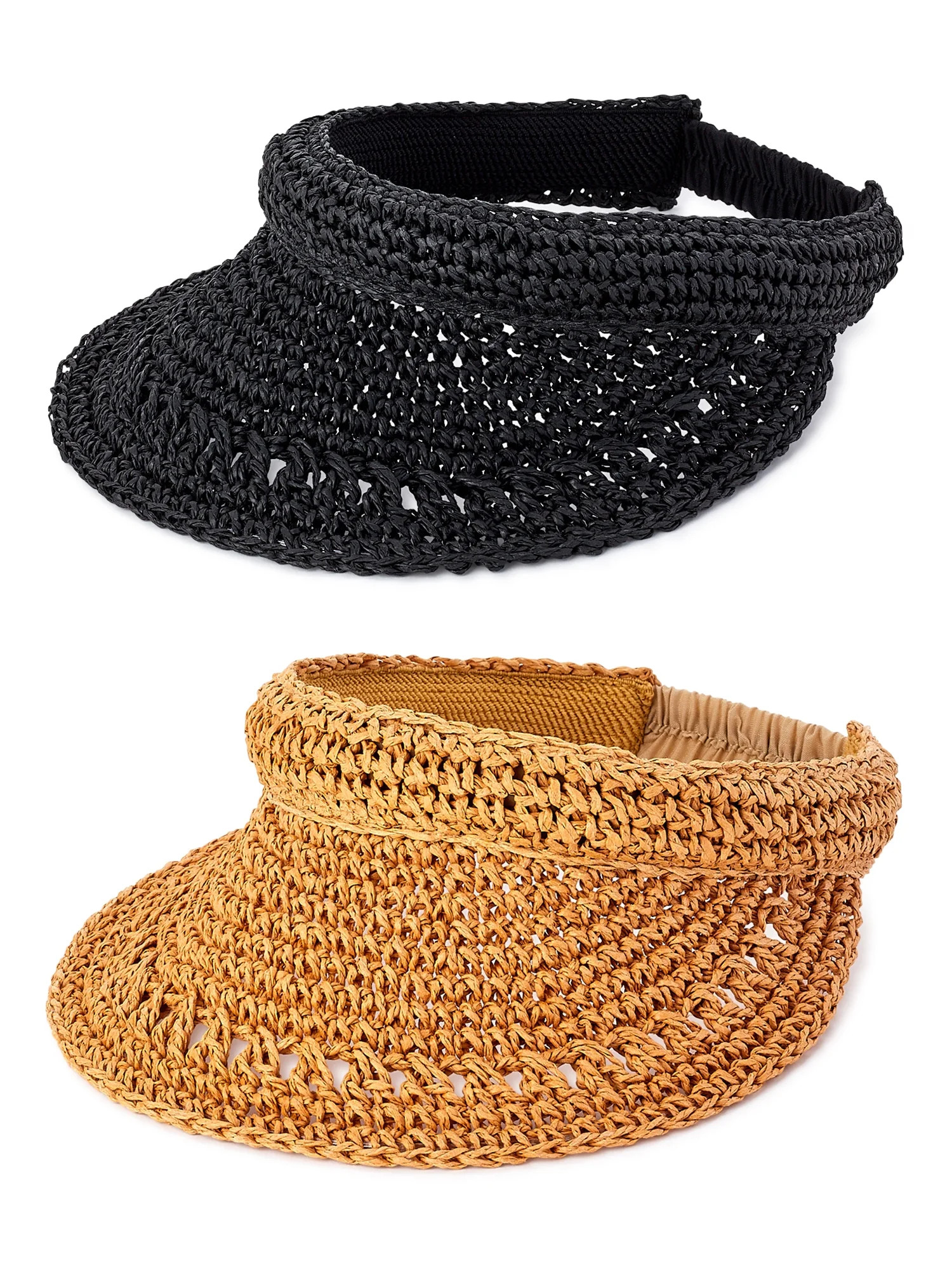 Time and Tru Women's Textured Visor, 2-Pack, Tan/Black | Walmart (US)