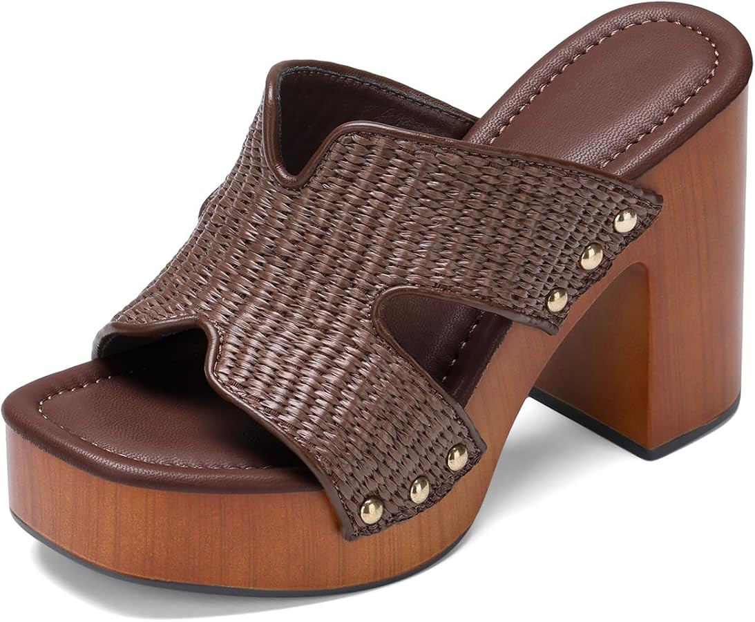 Uacllcau Platform Sandals for Women Espadrille Wedges Slides Slip On Raffia Heeled Sandals Women ... | Amazon (US)