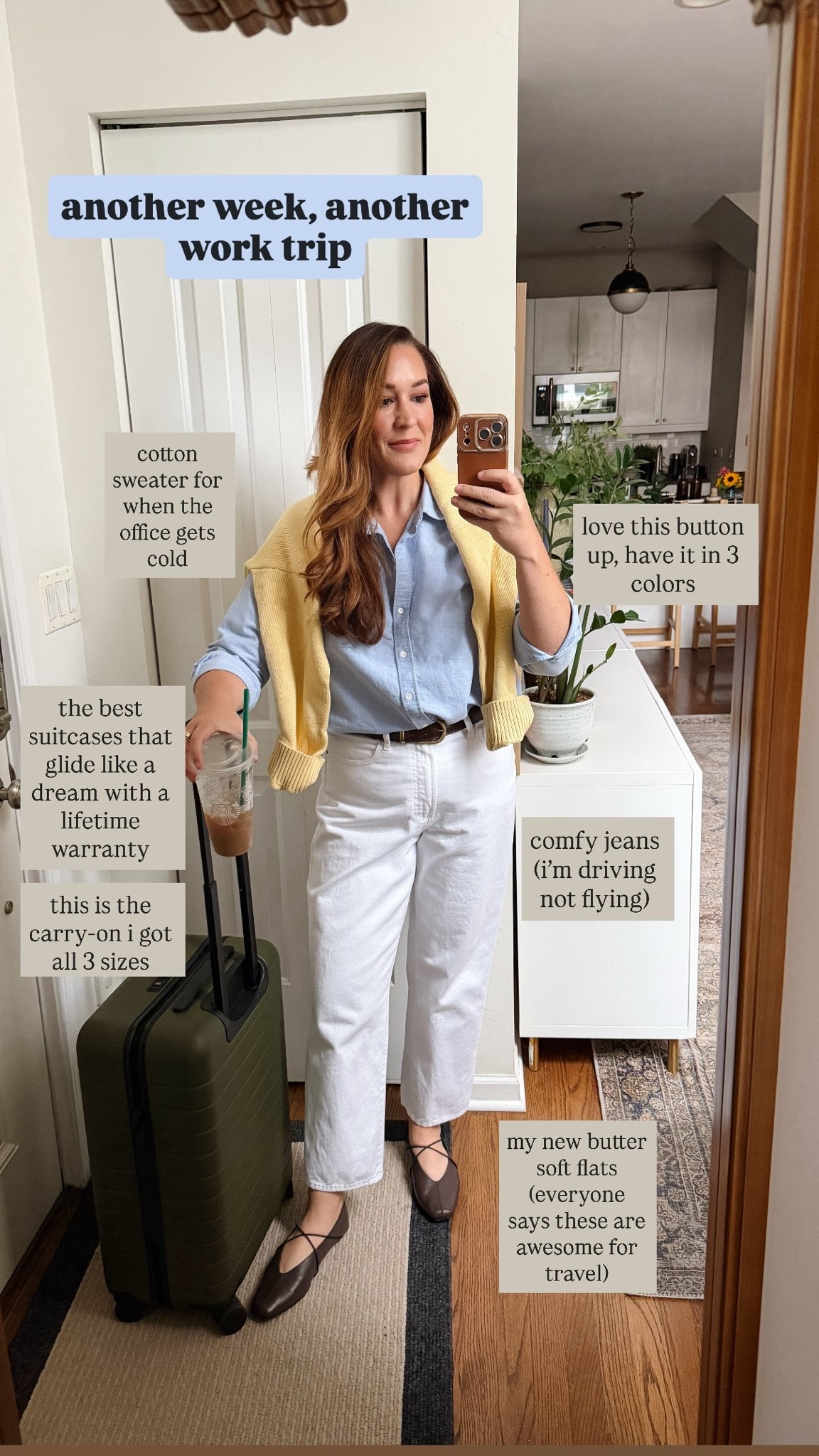 Off on a work road trip and chose coastal grandpa as my style inspiration😂

White straight leg jeans- 31/26
Brown brass belt- 95
Blue button down- 12
Yellow cotton sweater- large
Leather flats- went up half a size for wide widths

#LTKWorkwear #LTKTravel #LTKMidsize