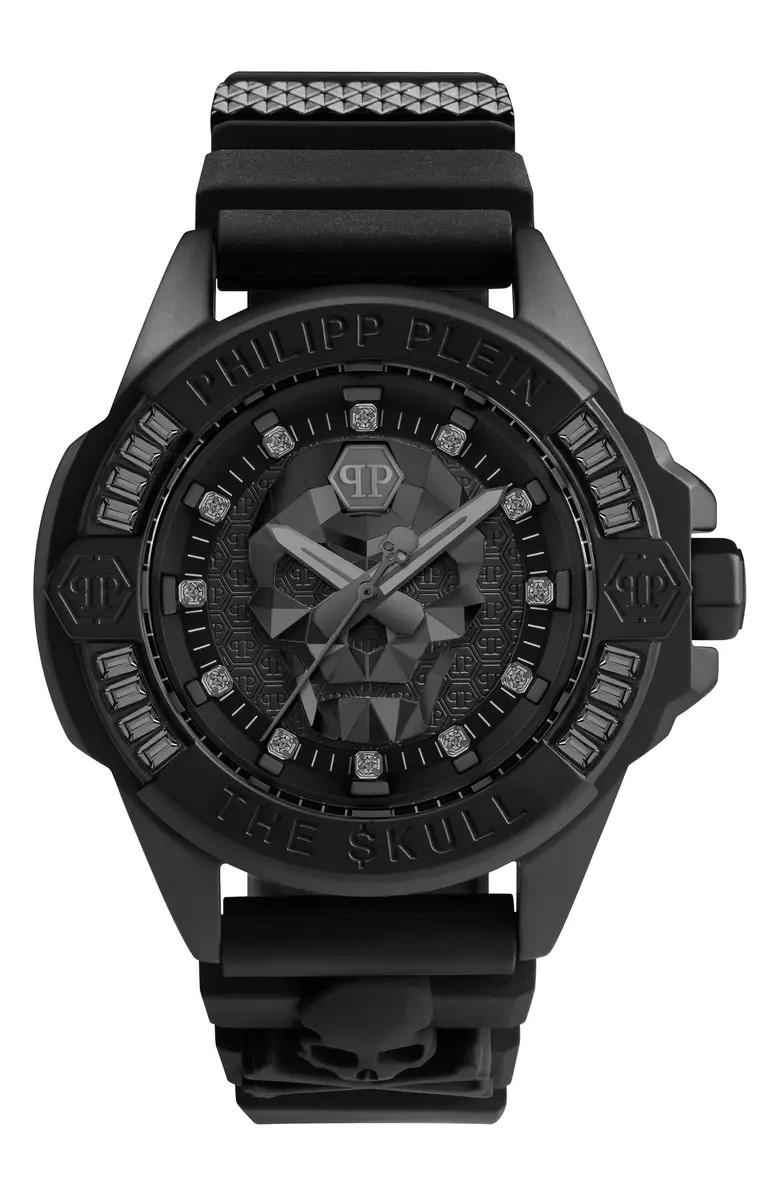 PHILIPP PLEIN The $kull Crystal Silicone Strap Watch, 44mm | Nordstrom | Nordstrom