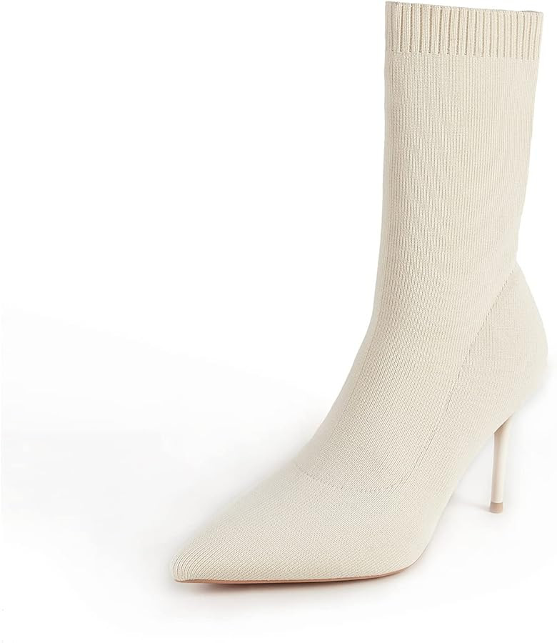 Jeesay Women's Sexy Pointed Toe Sock Ankle Boots Stiletto High Heels Mid Calf Booties Stretch Kni... | Amazon (US)