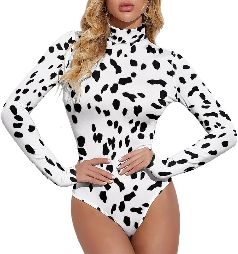 Dalmatian Pattern Women's Sexy Bodysuit Long Sleeve Tops Mock Turtle Neck T Shirts 1-Piece | Amazon (US)