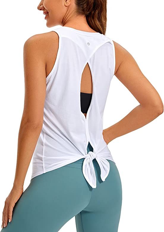 CRZ YOGA Women's Pima Cotton Workout Tank Tops Tie Back Sleeveless Shirts Yoga Athletic Open Back Sp | Amazon (US)
