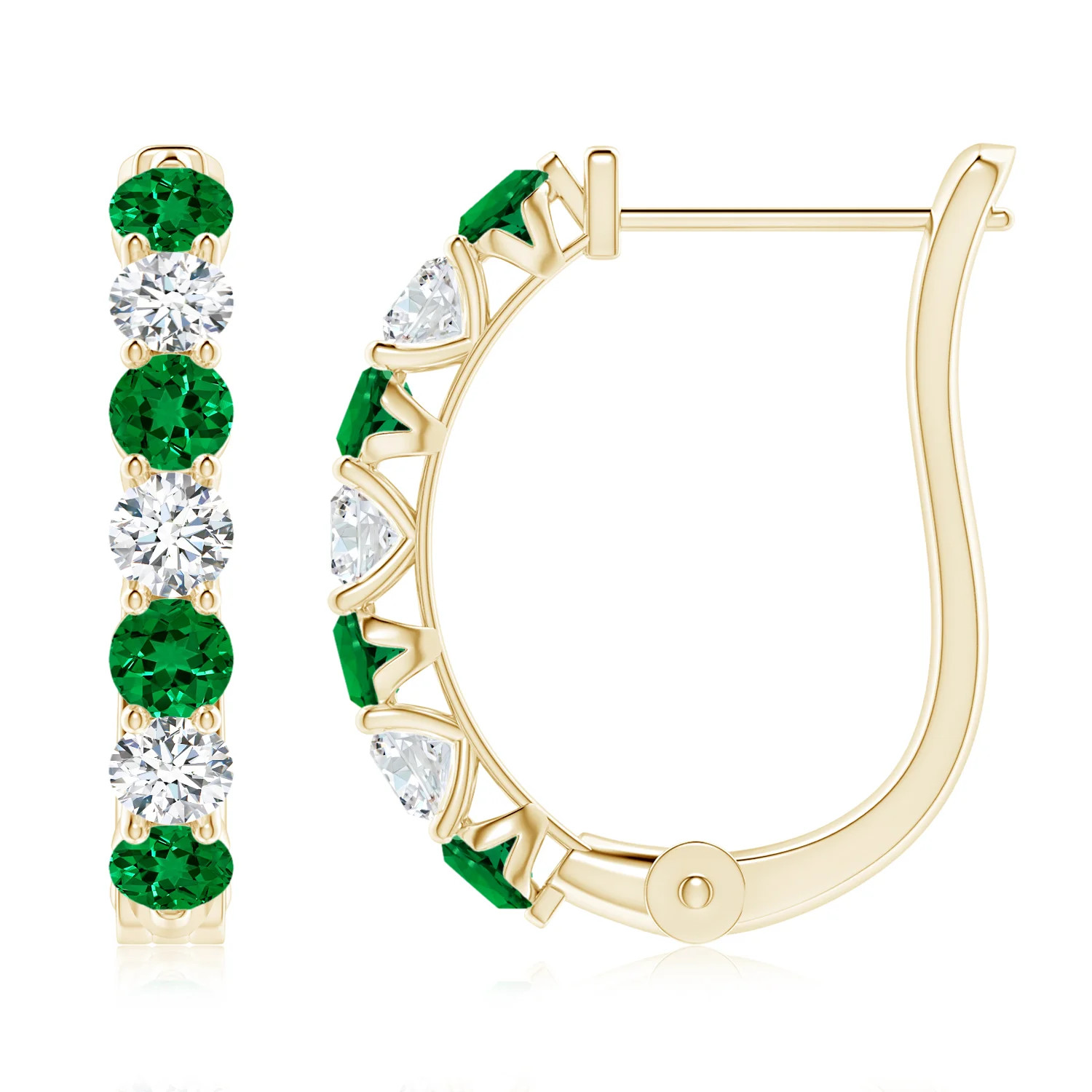Lab-Grown Emerald and Diamond Huggie Hoop Earrings | Angara US