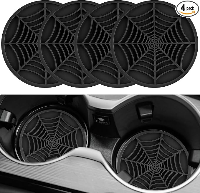 Alpmosn 4PCS Spider Web Car Coasters for Cup Holders, Halloween Funny Non-Slip Silicone Insert Or... | Amazon (US)