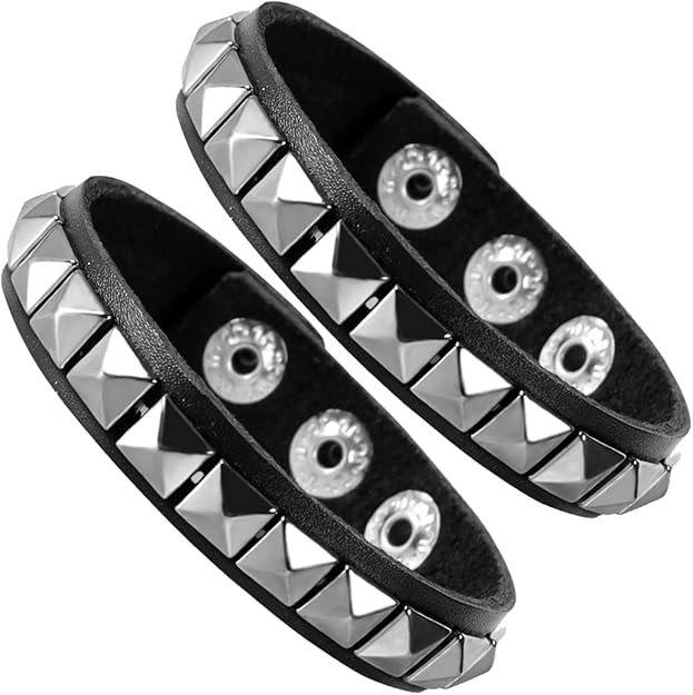 PU Leather Spike Bracelet for Men Women Punk Gothic Cuff Bangle Adjustable Spiked Studded Bracele... | Amazon (US)