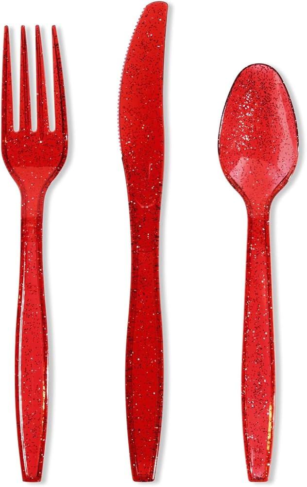 144 Piece Red Plastic Silverware Set with Spoons, Forks, and Knives for Parties, Birthday, Dinner... | Amazon (US)