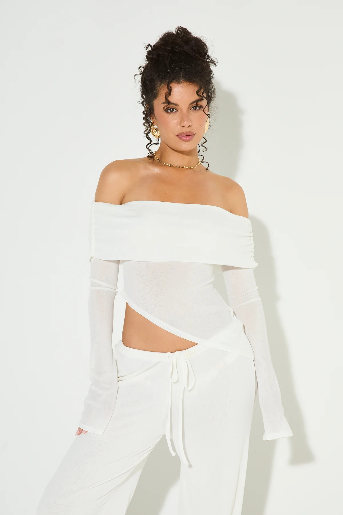 CLEA White Bardot Asymmetric Top | Noughts and Kisses
