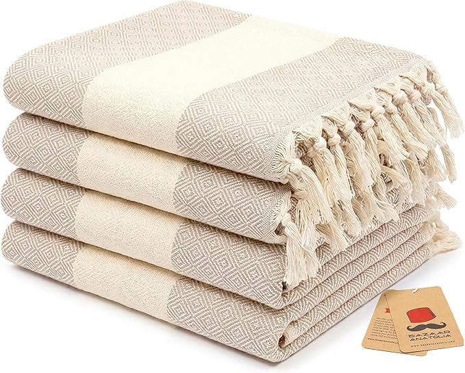 Hand Towels - Set of 4 | 39" x 19" - Decorative Turkish Hand Towel for Bathroom, 100% Cotton, Kit... | Amazon (US)
