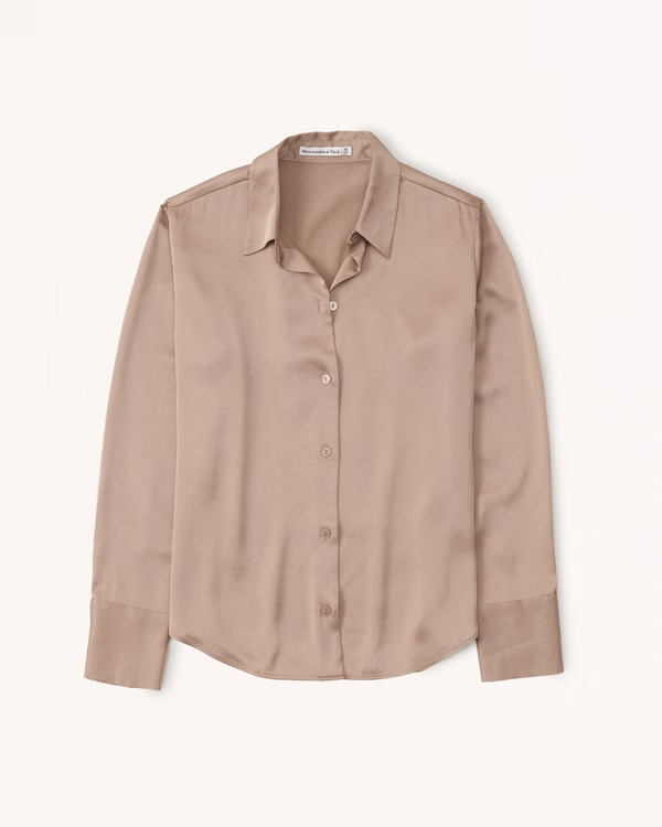 Long-Sleeve Satin Button-Up Shirt | Abercrombie & Fitch (US)