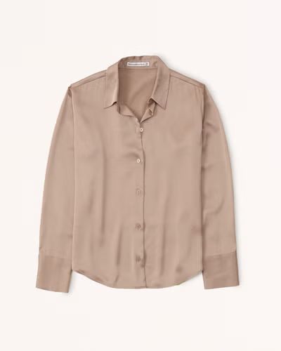 Long-Sleeve Satin Button-Up Shirt | Abercrombie & Fitch (US)