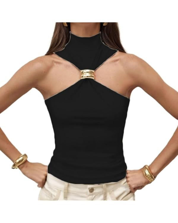 Women Sexy Halter Neck Pleated Twist Front Tank Tops Trendy Slim Fit Sleeveless Hollow Out Halter... | Amazon (US)