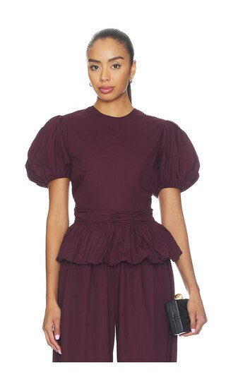 ROTATE Puff Sleeve Top in Burgundy. - size 42 | Revolve Clothing (Global)