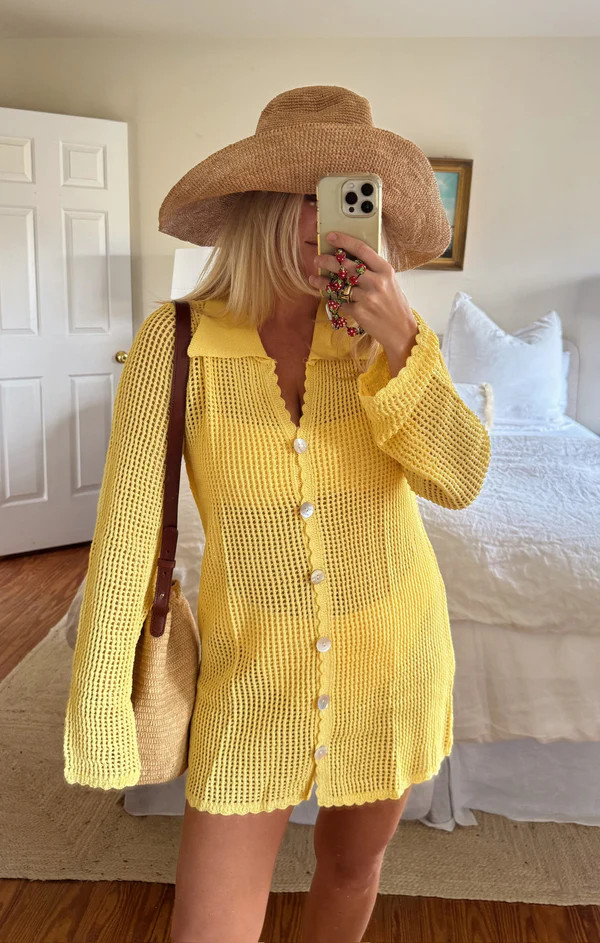 Button Up Coverup ~ Yellow Crochet | Show Me Your Mumu