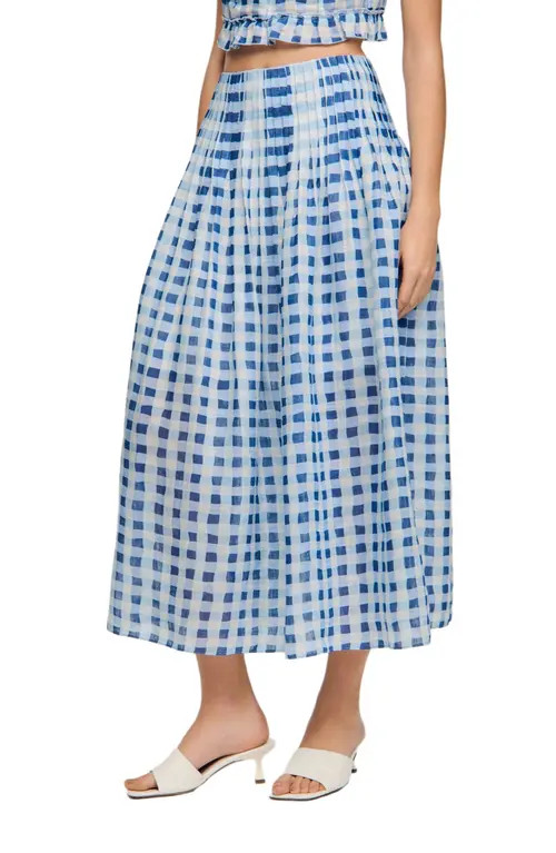 SANDRO Long gingham linen skirt in Blu /White at Nordstrom, Size 36 Eu | Nordstrom