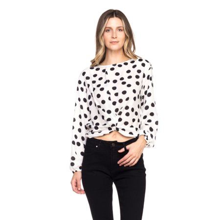 OFASHIONUSA Women's Polka Dot Long Sleeve Round Neckline Back Self Tie Blouse Shirt Top (WhiteBlack, | Walmart (US)