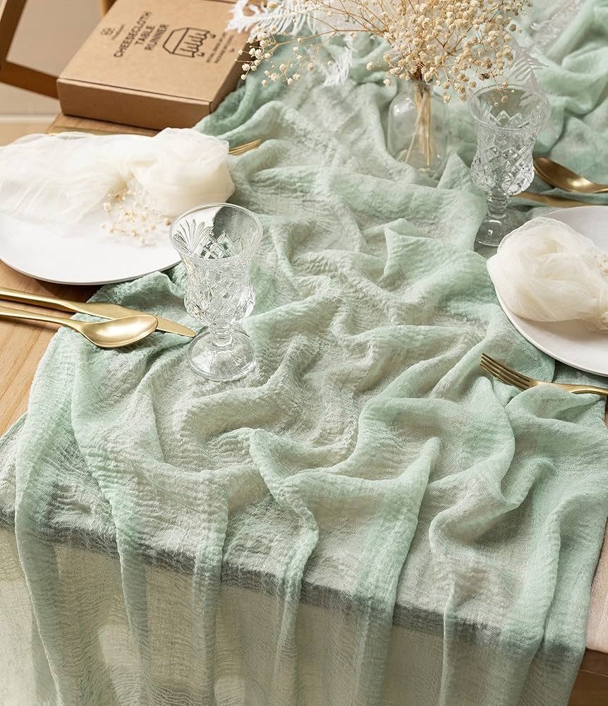 Vitalizart Sage Green Cheesecloth Table Runner 10Ft Cheese Cloth Boho Tablecloth 35 x 120 Inches ... | Amazon (US)