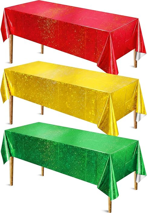 Tegeme 3 Pcs Christmas Plastic Tablecloths 54" x 108" Red, Green and Gold Holographic Laser Table... | Amazon (US)