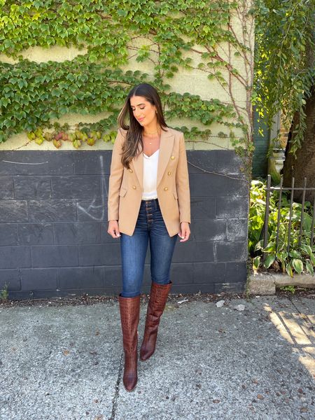 Jeans for work - blazer - elevated casual - smart casual - Workwear - tall Boots  - styling boots for spring - Leather boots 

#LTKstyletip #LTKSeasonal #LTKworkwear