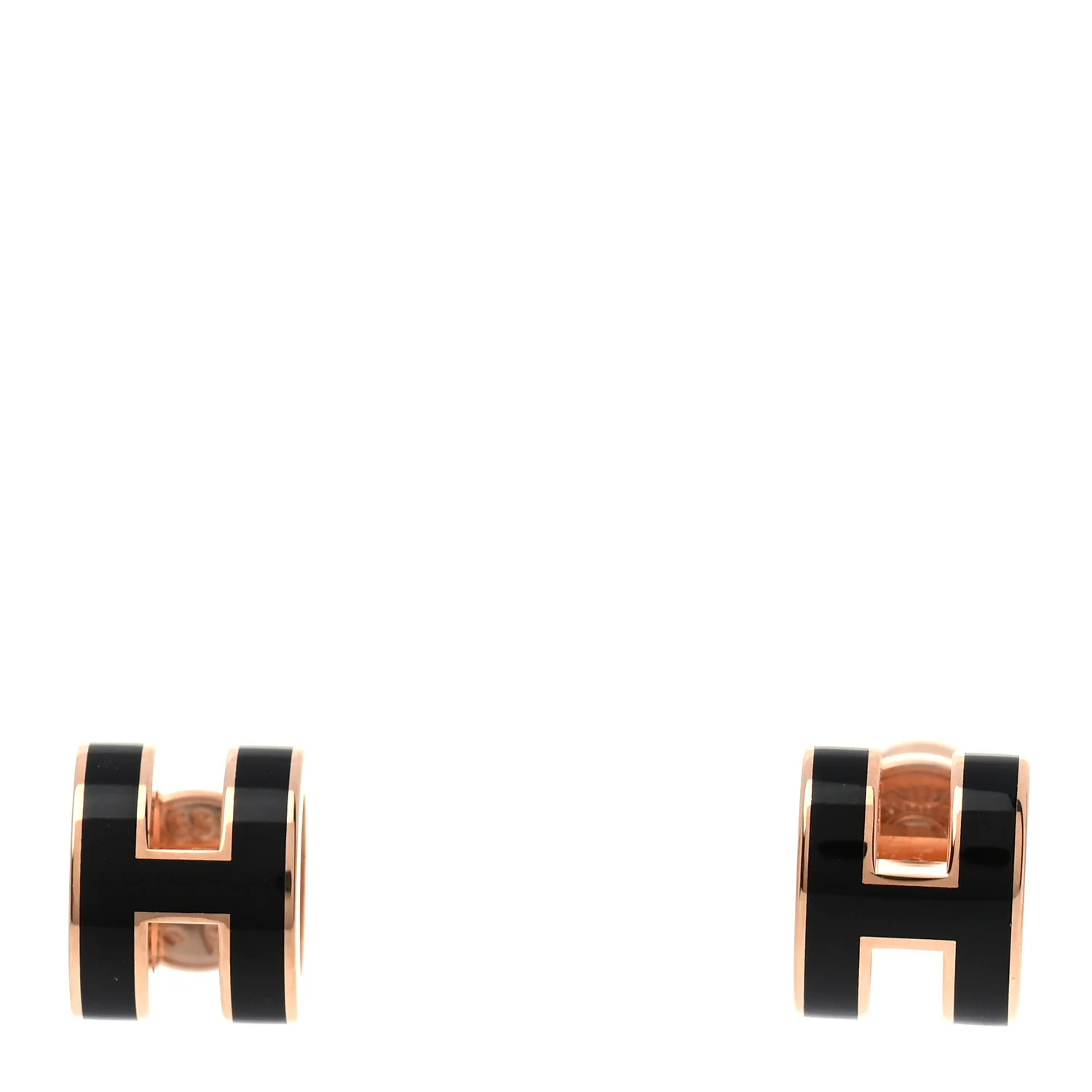 Rose Gold Lacquered Mini Pop H Earrings Black | FASHIONPHILE (US)