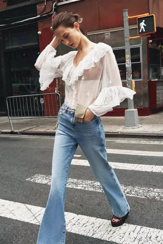 SEMI-SHEER ROMANTIC BLOUSE | Zara US