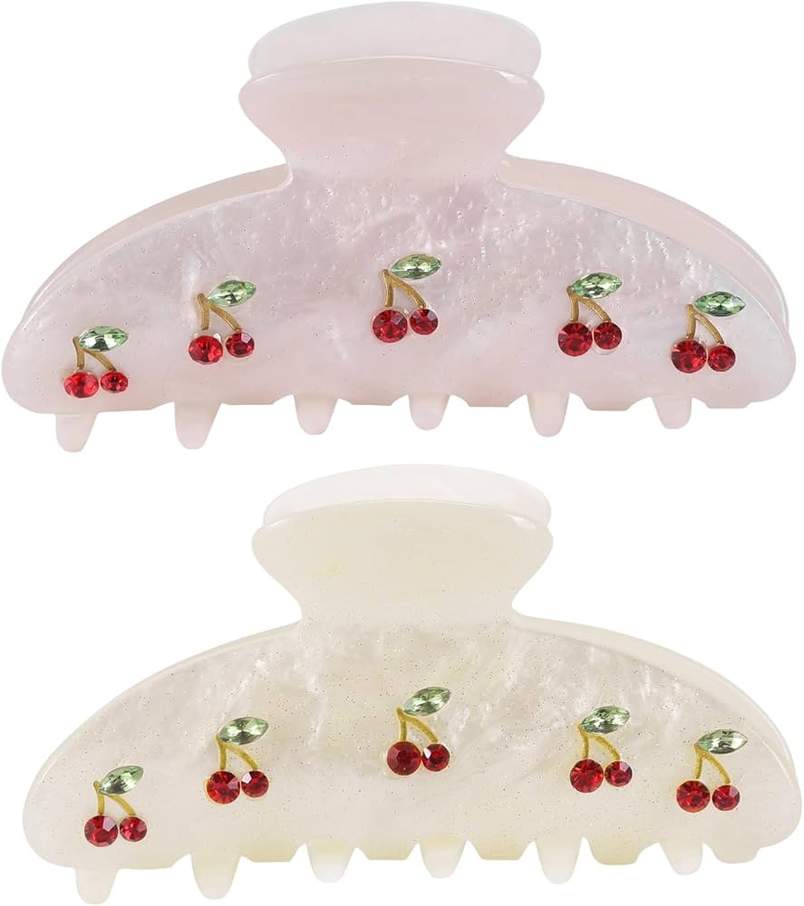 2PCS Cherry Hair Clips for Women Girls – Kawaii Fruit Medium Unique Claw clips, Trendy Handmade... | Amazon (US)