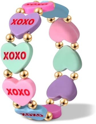 YAHPERN Valentine’s Day Bracelet for Women Conversation Heart Bracelet XOXO Love Heart Stretch ... | Amazon (US)