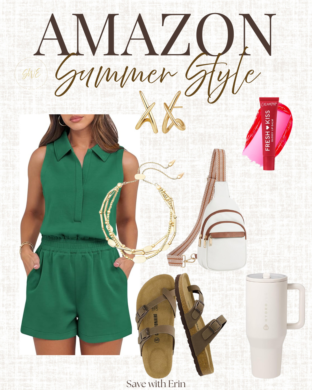 Feeling summer vibes with this cute green romper! Perfect for a day out. #summerstyle #amazonfinds #anrabess #colourpop #kendrascott #hydrojug 

 #LTKootd