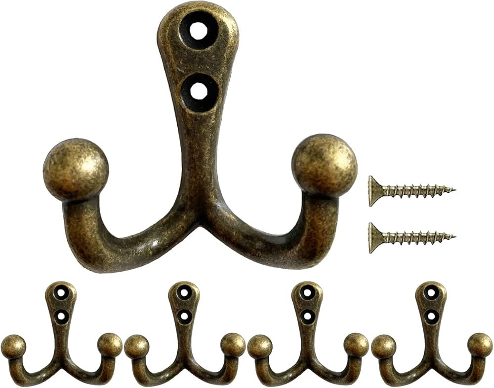 5 Pack Coat Hooks Heavy Duty Vintage Double Wall Hook Strong Entrance Hangers for Hanging Clothes... | Amazon (US)