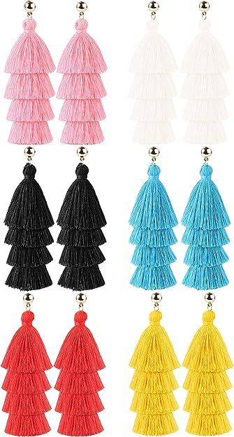 LOYALLOOK 4-8Pairs Tassel Earrings For Women Tassel Earrings Long Thread Tassel Earrings Bohemian... | Amazon (US)