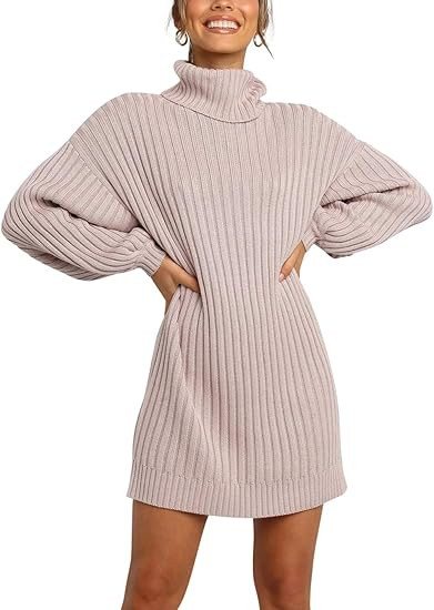 ANRABESS Oversized Sweaters Dress for Women Turtleneck Batwing Sleeve 2023 Fall Winter Casual Sho... | Amazon (US)