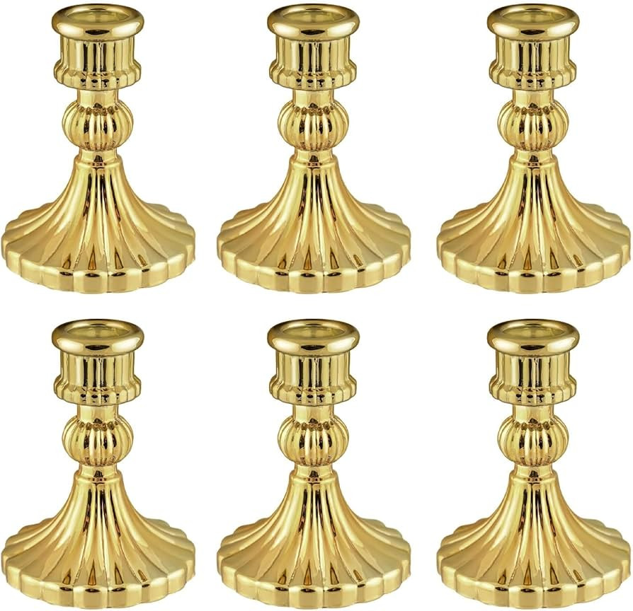 Glass Candlestick Holder,Striped Taper Candle Holders,Set of 6 Candle Stand for Table Centerpiece... | Amazon (US)