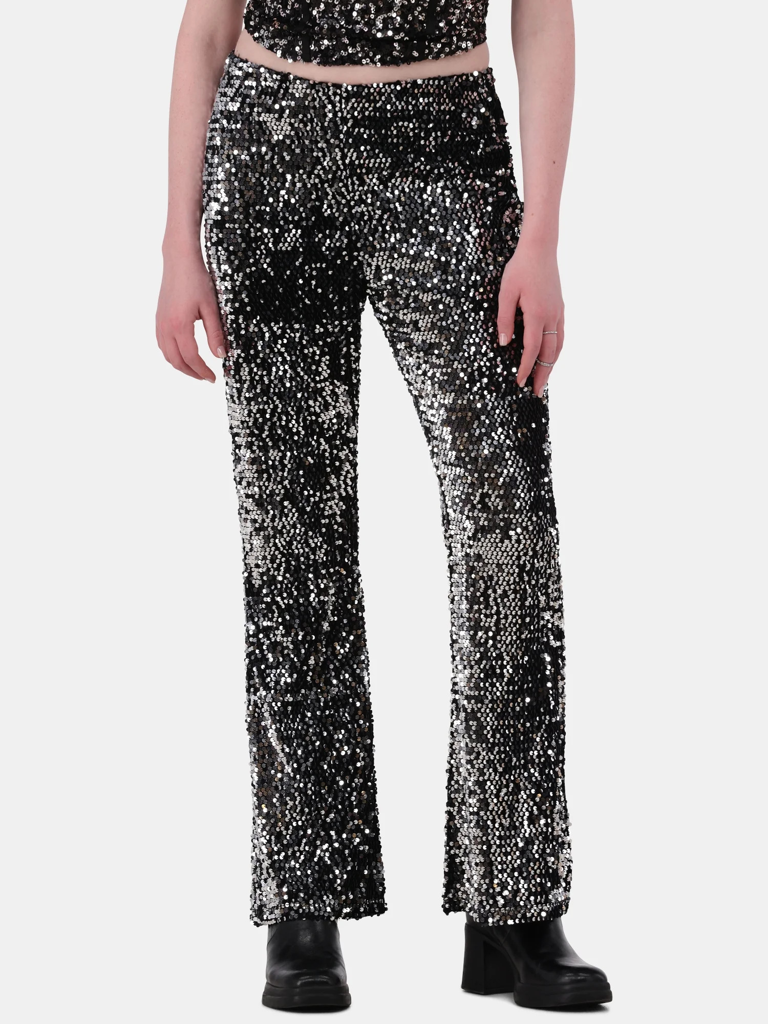 No Boundaries High Rise Sequin Flare Pants, Women's and Women's Plus | Walmart (US)