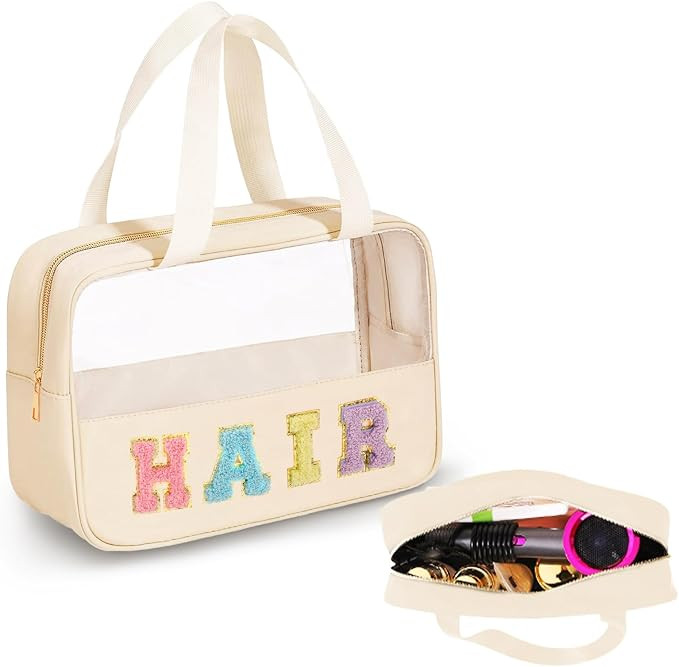 Chenille Letter Clear Zipper Flat Pouch, Transparent Waterproof Stuff Cosmetic Bags,Cosmetic Toil... | Amazon (UK)