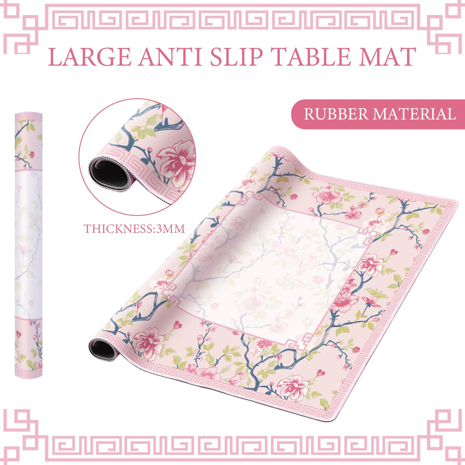 Chinoiserie Mahjong Mat with 1 Carrying Bag 31.5" x 31.5" Pink and White Rubber Anti Slip and Noi... | Amazon (US)