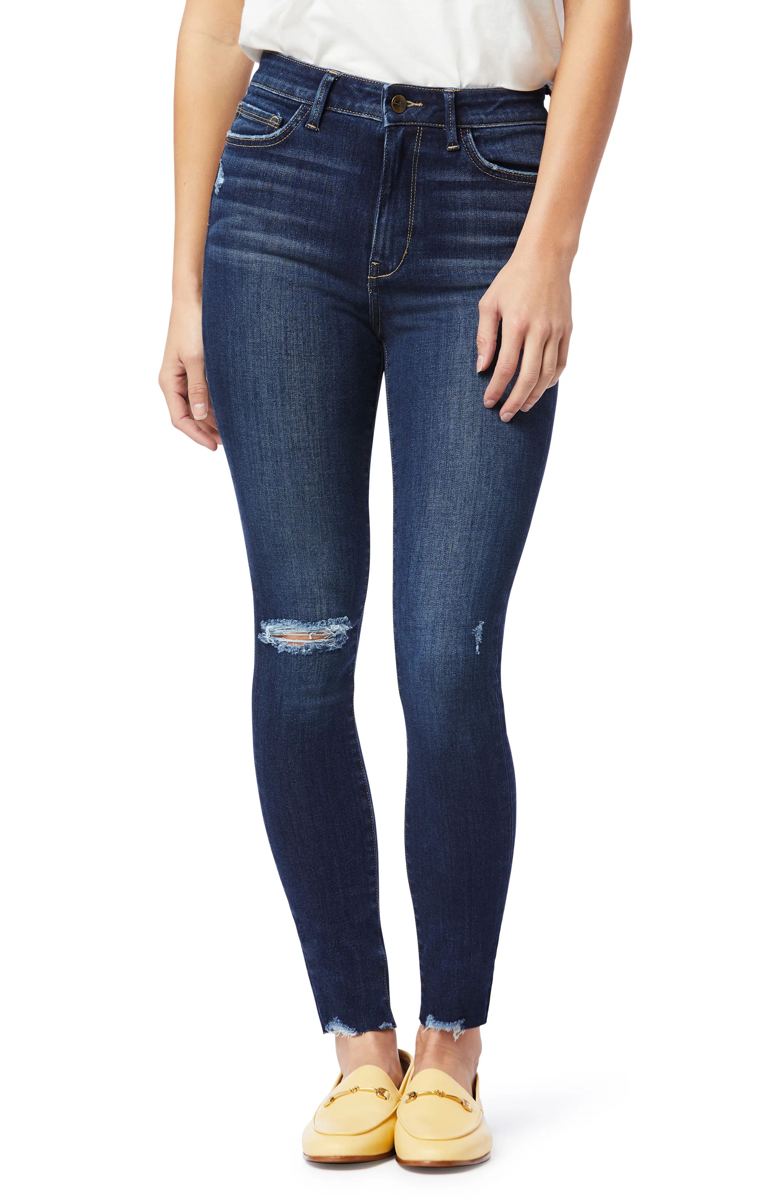 Women's Sam Edelman The Stiletto Ripped High Waist Raw Hem Ankle Skinny Jeans, Size 28 - Blue | Nordstrom