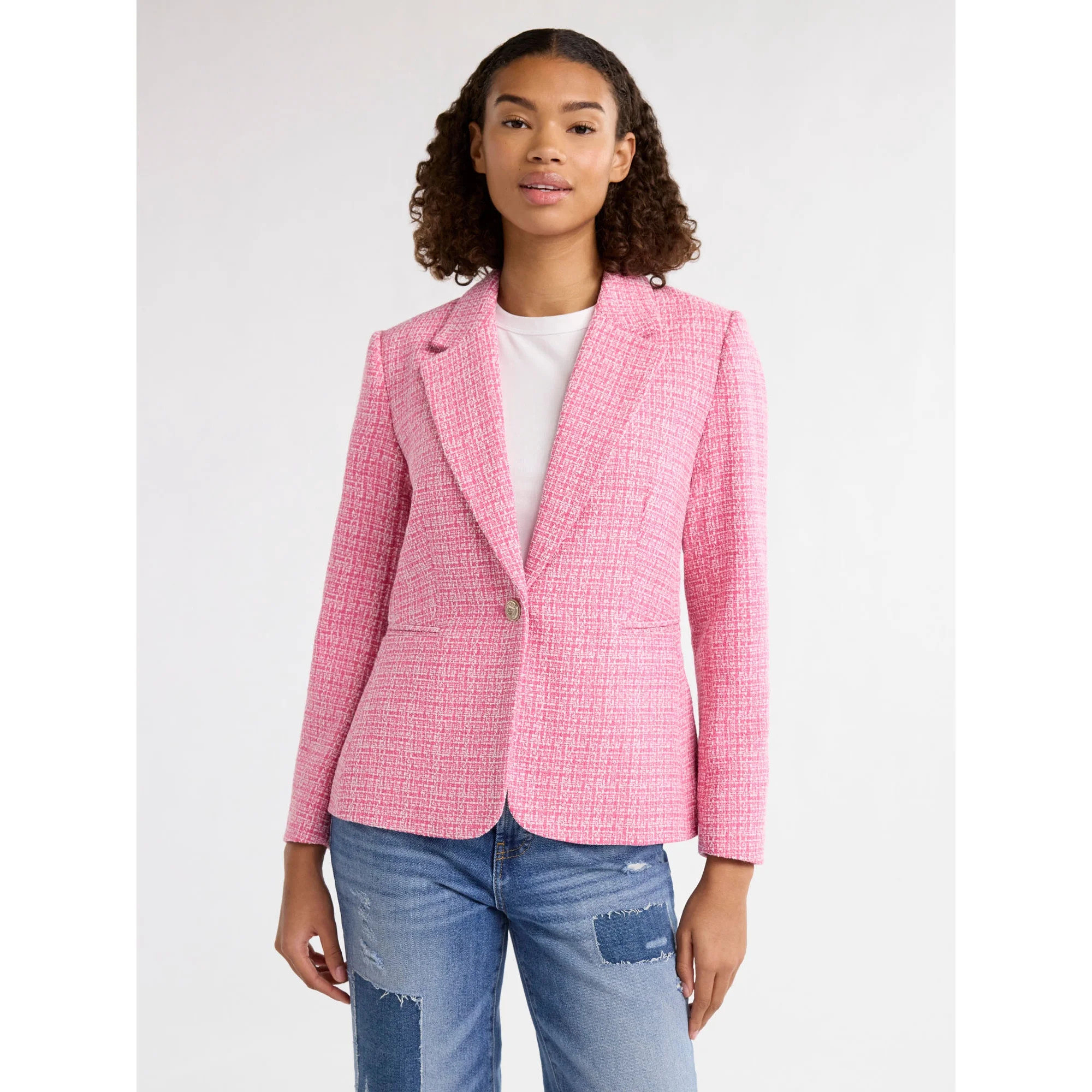 Free Assembly Women’s Single Breasted Tweed Blazer, Sizes XS-XXXL | Walmart (US)