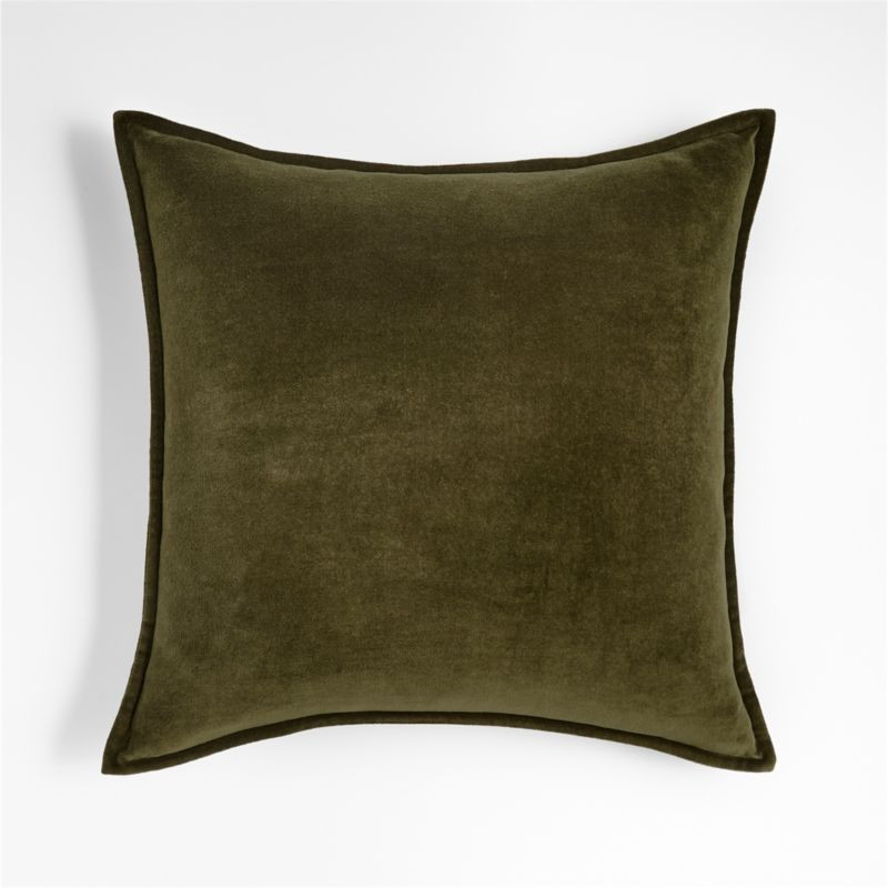 Organic Dark Green 20"x20" Washed Cotton Velvet Throw Pillow with Feather Insert + Reviews | Crat... | Crate & Barrel