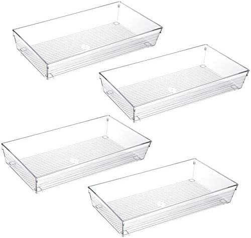 4 Pack 12"x 6" Large Size Clear Plastic Desk Drawer Organizer Tray Bathroom Office Kitchen Utensils  | Amazon (US)
