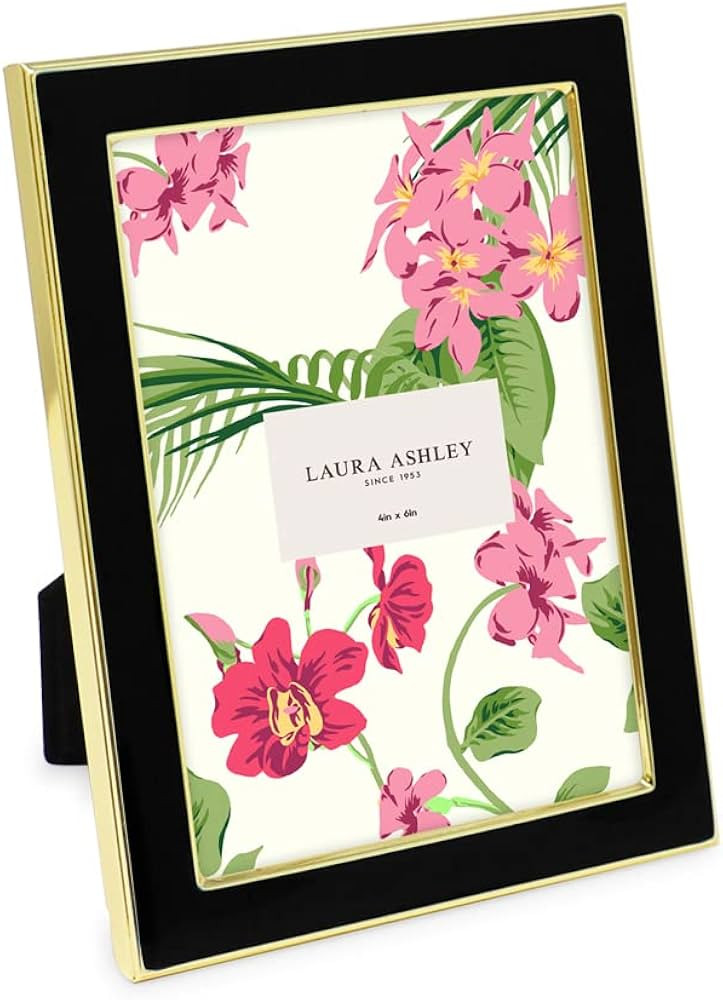 Laura Ashley 4x6 Black Enamel Picture Frame, Gold Metal Edge with Easel, for Countertop, Counters... | Amazon (US)
